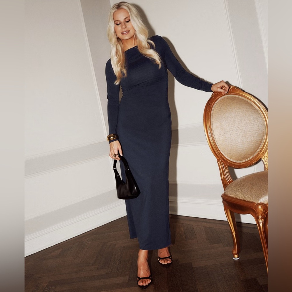 Abercrombie x Kathleen Post Long Sleeve slash knit Modal Maxi Dress